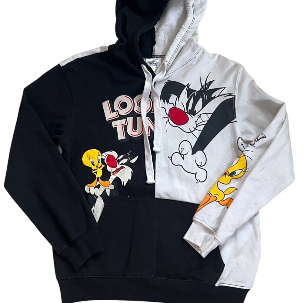 Vintage Looney Tunes Hoodie Youth Size S (3-5) Pullover Black White Long Sleeves